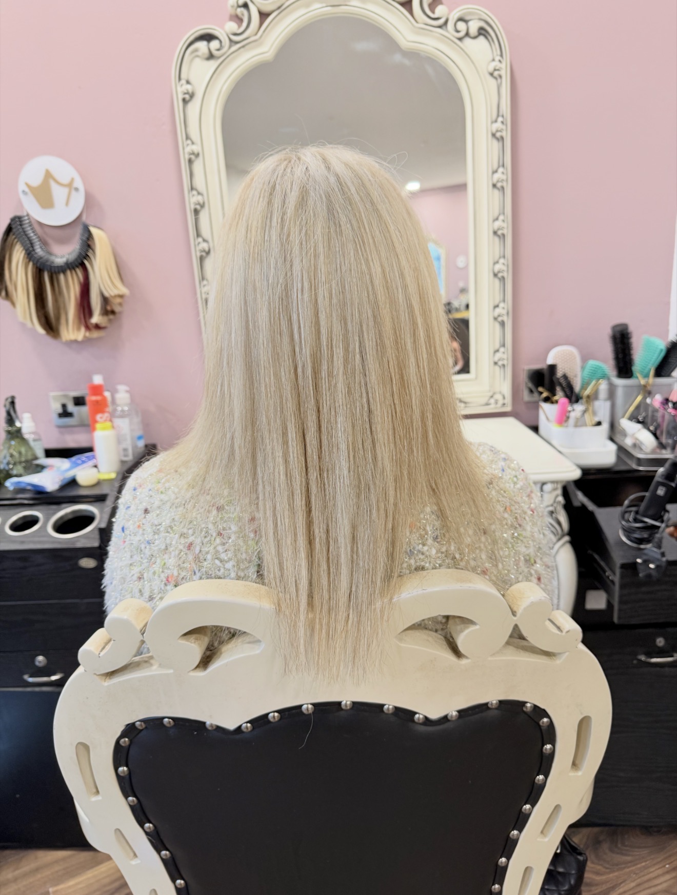Natural blonde hair before Nano Extensions are fitted at iHobbs