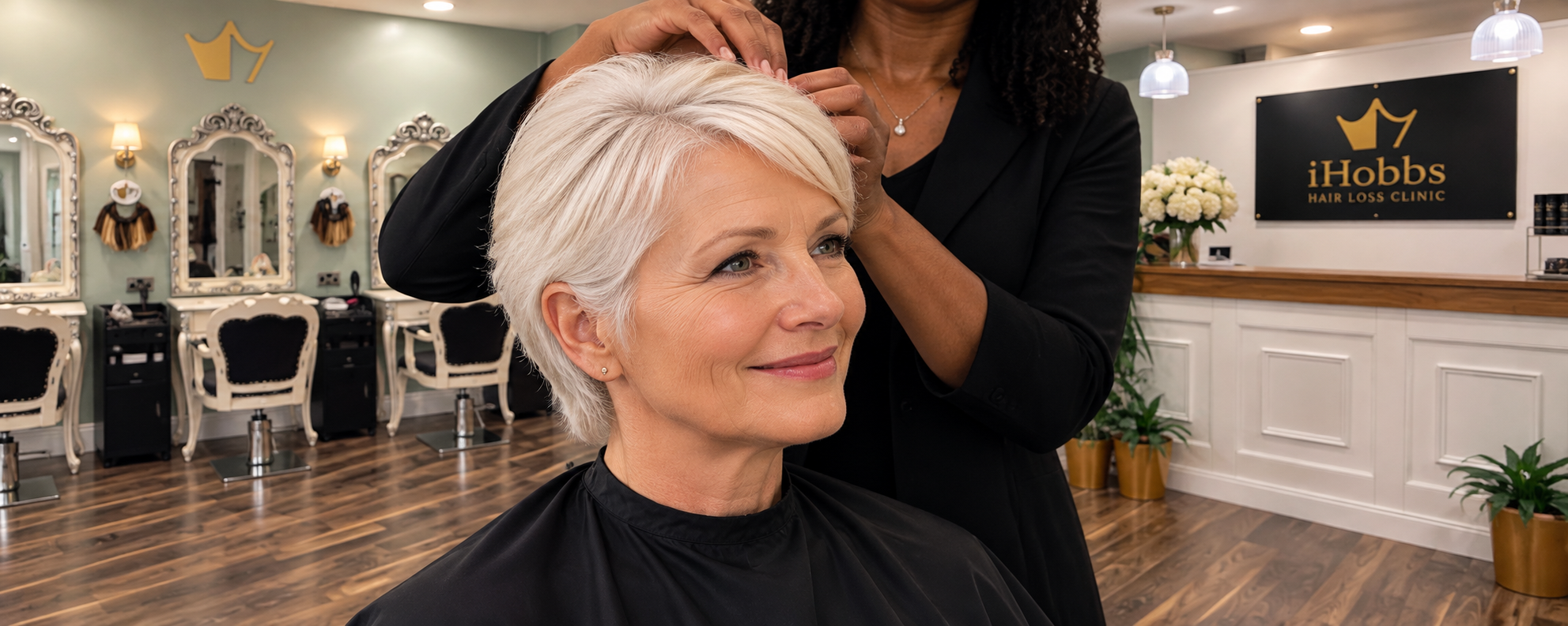 An iHobbs specialist with a client in the iHobbs Hair Loss Clinic.