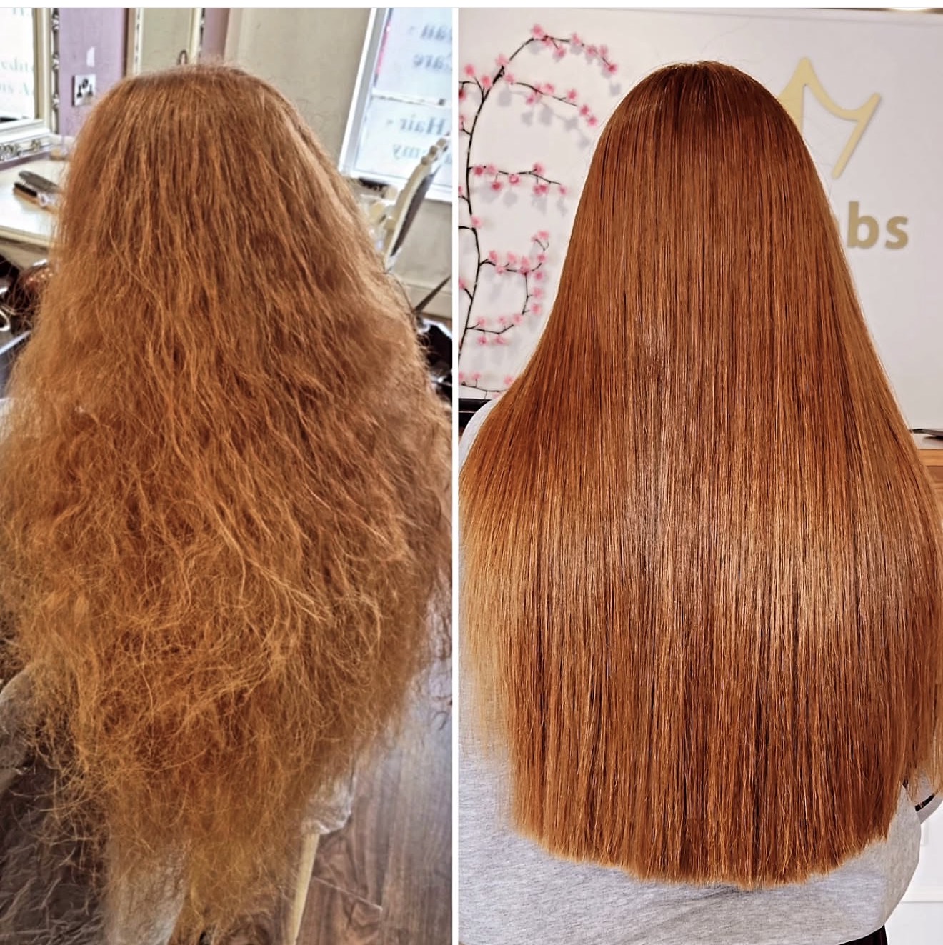 Genuine iHobbs keratin treatment before and after on copper red hair