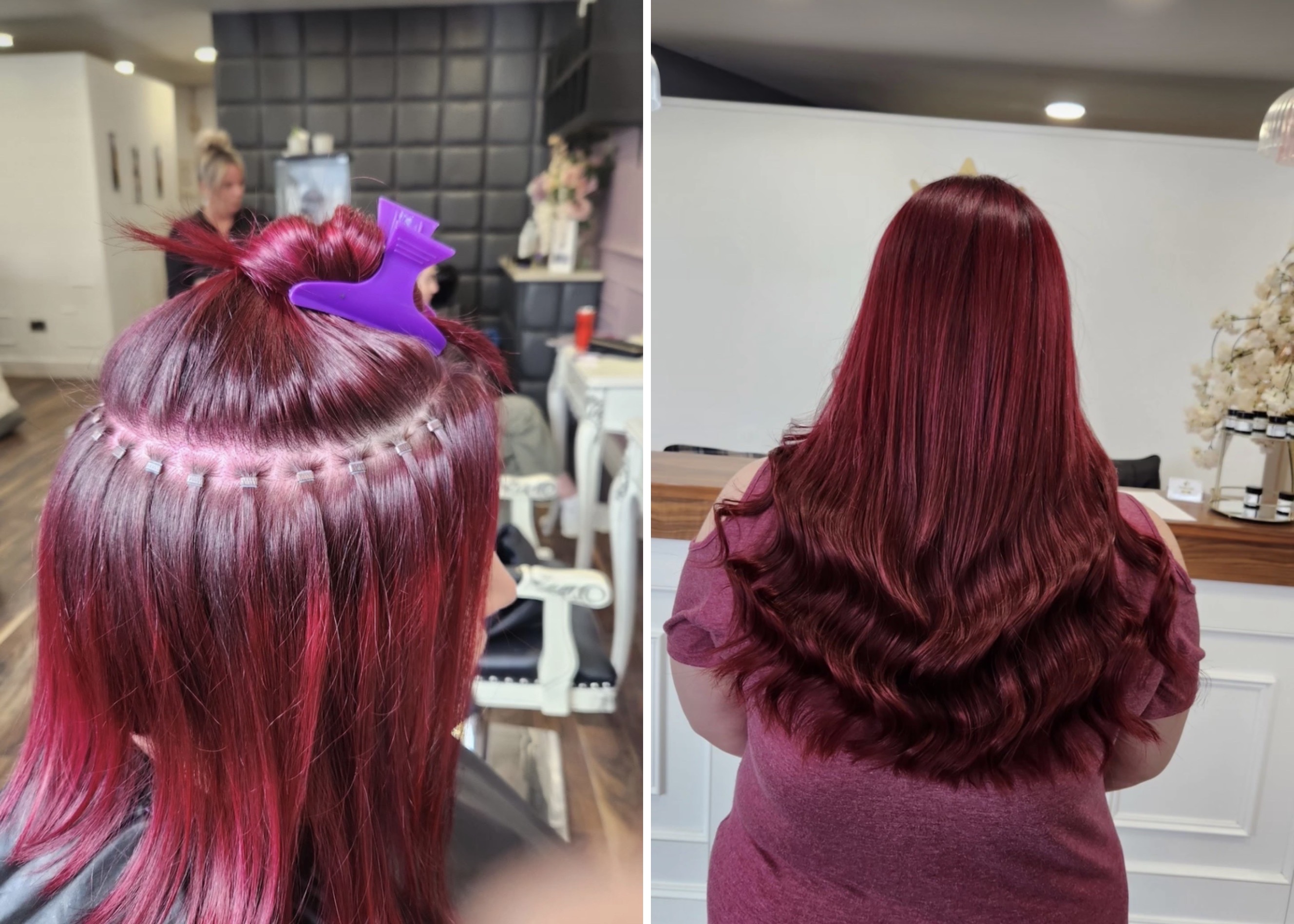 Burgundy Silent Weaves™ installation row and finished waves at iHobbs
